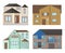 Buildings houses facade architecture. Modern flat style vector illustrations