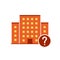 Buildings icons vector with question mark. Urban estate icon and help, how to, info, query symbol