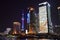 Buildings illuminated at night in Lujiazui, Pudong. Shanghai, China, October 24, 2018.