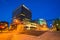 Buildings at the intersection of Market Street and 11th Street at night, in Wilmington, Delaware