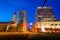 Buildings at the intersection of Market Street and 11th Street at night, in Wilmington, Delaware