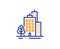 Buildings line icon. City architecture with tree sign. Skyscraper building. Vector