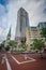 Buildings on Monument Circle in downtown Indianapolis, Indiana