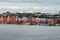 buildings at Norr Malarstrand at the coast of Stockholm city with boats at quay, Sweden