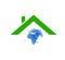Buildings roof of house Home logo with globe residential symbol vector icon.