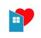 Buildings roof of house Home red heart logo real estate symbol vector.