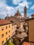 Buildings and roofs of main sightseeing spots of upper town of Bergamo, Italy. Basilica of Santa Maria Maggiore