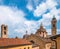 Buildings and roofs of main sightseeing spots of upper town of Bergamo, Italy. Basilica of Santa Maria Maggiore,Cappella Colleon