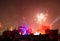 Buildings silhouetted against fireworks in Jaipur