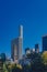 Buildings and skyscrapers of midtown Manhattan above trees, viewed from Central Park of New York City, USA