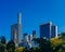 Buildings and skyscrapers of midtown Manhattan above trees, viewed from Central Park of New York City, USA