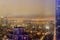 Buildings, Skyscrapers and Towers in New York City on a Foggy Night of Winter. Hudson River and Jersey City in Background