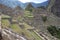 The buildings and terraces of Machu Picchu in the Andes Mountains of Peru