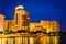 Buildings on the western shore at night, Miami Beach, Florida.