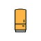 Built in refrigerator, retro fridge flat color line icon.