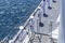 Built sailors in a row in white uniform and white hats built on the deck of a NATO ship troop in the Black Sea/Bulgaria/07.19.208/