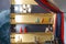 Built into the wall bookcase with books, children`s toys