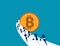 Buisiness people running to bitcoin. Concept business vector illustration. Currency technology bitcoin