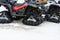 Bukovel, Ukraine February 3, 2019: Black snowmobiles from a company outlander and can-can in Bukovel, Ukraine
