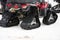 Bukovel, Ukraine February 3, 2019: Black snowmobiles from a company outlander and can-can in Bukovel, Ukraine.