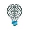 Bulb with human brain, brainstorming concept - vector