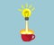 Bulb idea launch up from red coffee cup