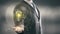Bulb Yellow with hologram businessman concept