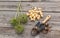 Bulbs Allium aflatunense on a wooden background