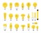 bulbs set. lighting yellow electricity bright bulbs, hand drawn illustration, set of isolated objects. vector cartoon