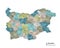 Bulgaria higt detailed map with subdivisions. Administrative map of Bulgaria with districts and cities name, colored by states and