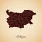 Bulgaria region map: retro style brown outline on.