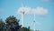 Bulgaria, Shabla: Wind energy turbines on beautiful blue sky with white clouds. Renewable energy sources, enviro