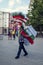 Bulgaria, Sofia, September 10, 2020: Man selling national flags and whistles