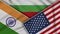 Bulgaria United States of America India Flags Together Fabric Texture Illustration