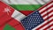 Bulgaria United States of America Oman Flags Together Fabric Texture Illustration