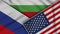 Bulgaria United States of America Russia Flags Together Fabric Texture Illustration