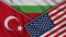 Bulgaria United States of America Turkey Flags Together Fabric Texture Illustration