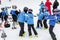 Bulgarian children form ski school team groups during the annual winter school holiday