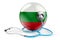 Bulgarian flag with stethoscope. Health care in Bulgaria concept, 3D rendering