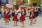 Bulgarian girls folklore dancing outdoor performance