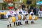Bulgarian kids playing at drums outdoor performance