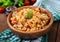 Bulgur with chicken, mushrooms and tomatoes