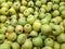 Bulk Apples in Bin. Ripe sweet green apples. Fresh organic apples from above for sale. Close-up. Full frame