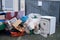 Bulky waste, old furniture, tables, used things on the street before it is collected, problem of shredding garbage, disposal of