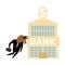 Bull and bank building. businessman attacked bank. Vector illustration