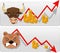 Bull and bear arrow economy business chart with golden coins