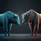 Bull and bear, concept image for stock exchange trading, increasing and decreasing market prices