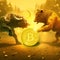 Bull and bear fighting for Bitcoin