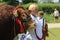 A bull being shown at a county show