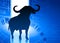 Bull on blue business background